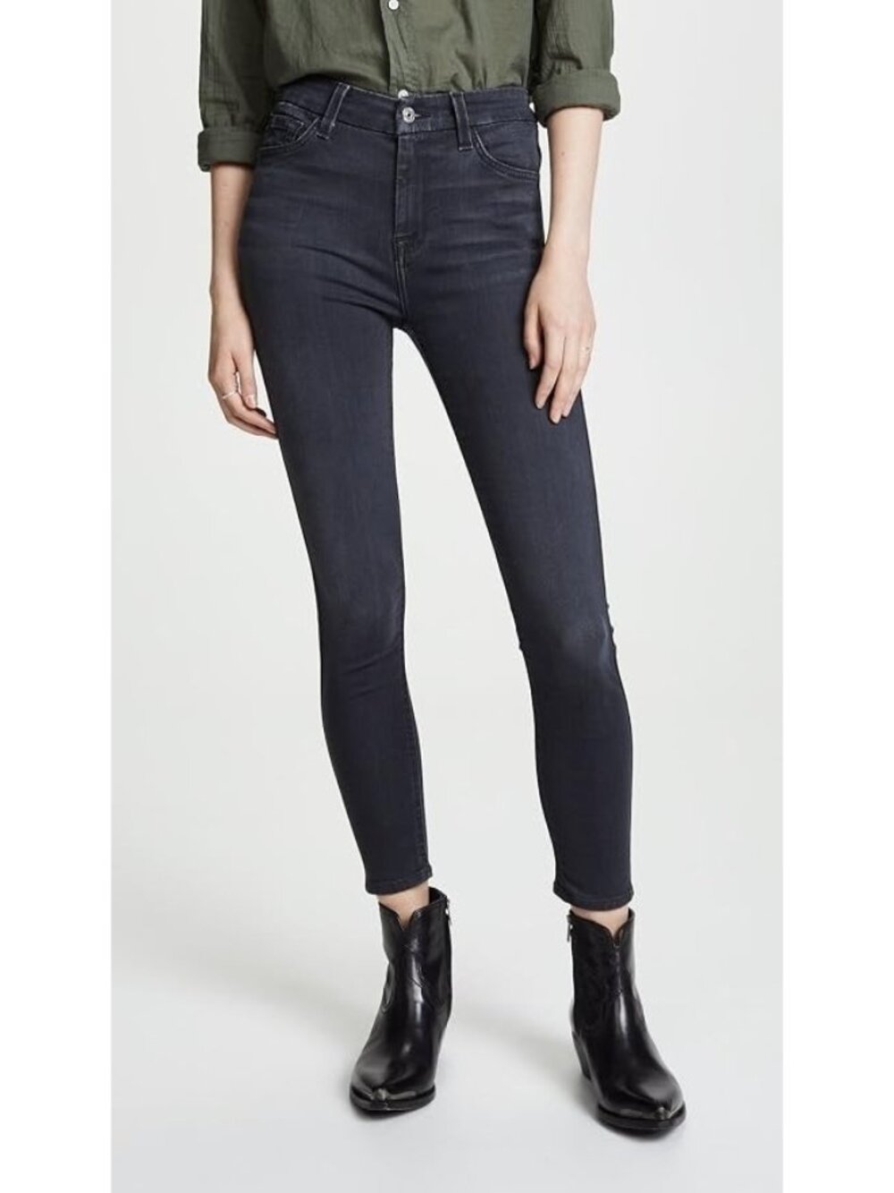 NWT 7 For All Mankind High Waist Ankle Skinny in Evening Grey b(air) Jeans 25